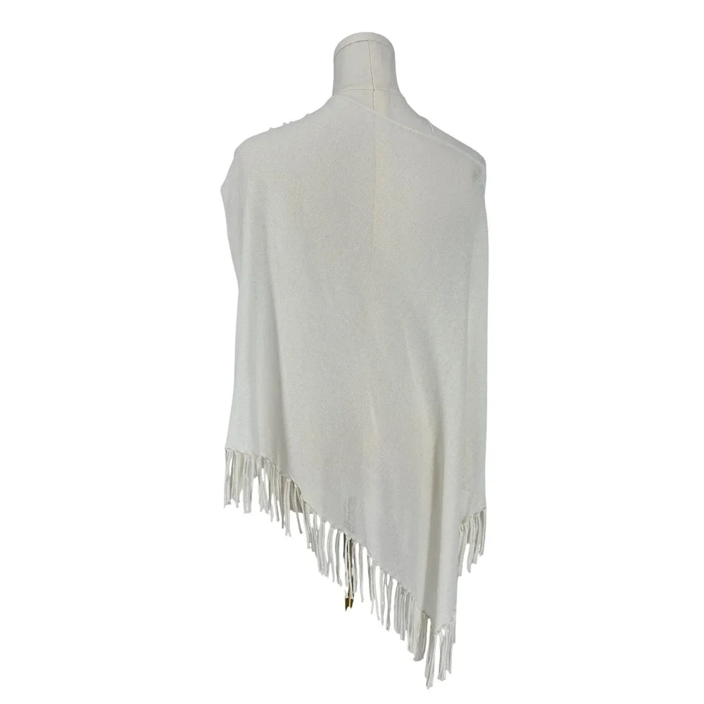 Minnie Rose Hankie Poncho Ivory Cotton Fringe Shawl Wrap One Size